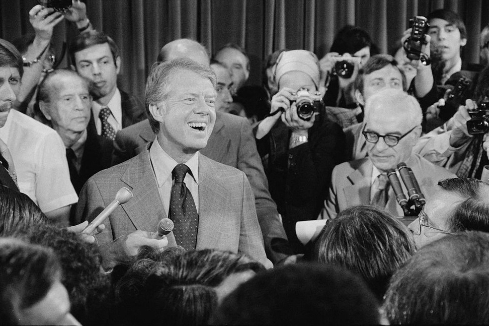 Presidente Jimmy Carter em coletiva de imprensa em Junho de 1977 — Foto: Biblioteca do Congresso/Thomas J. O'Halloran via Reuters