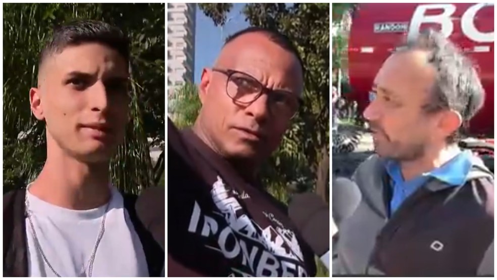João Lucas da Silva Amaral, Adriano Rolim e Genival Dantas Arraes contam que testemunharam a queda de avião na Avenida Marquês de São Vicente, na Barra Funda, Zona Oeste de São Paulo, no dia 7 de fevereiro de 2025 — Foto: Montagem/g1