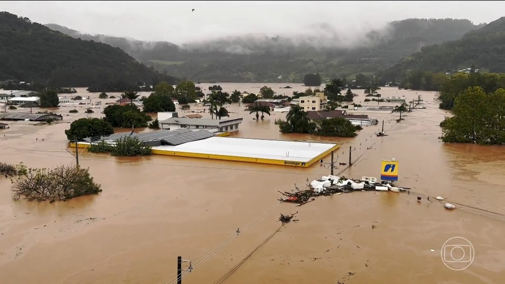 A cidade que proibiu a reconstrução após enchentes. — Foto: Reprodução/Jornal Nacional