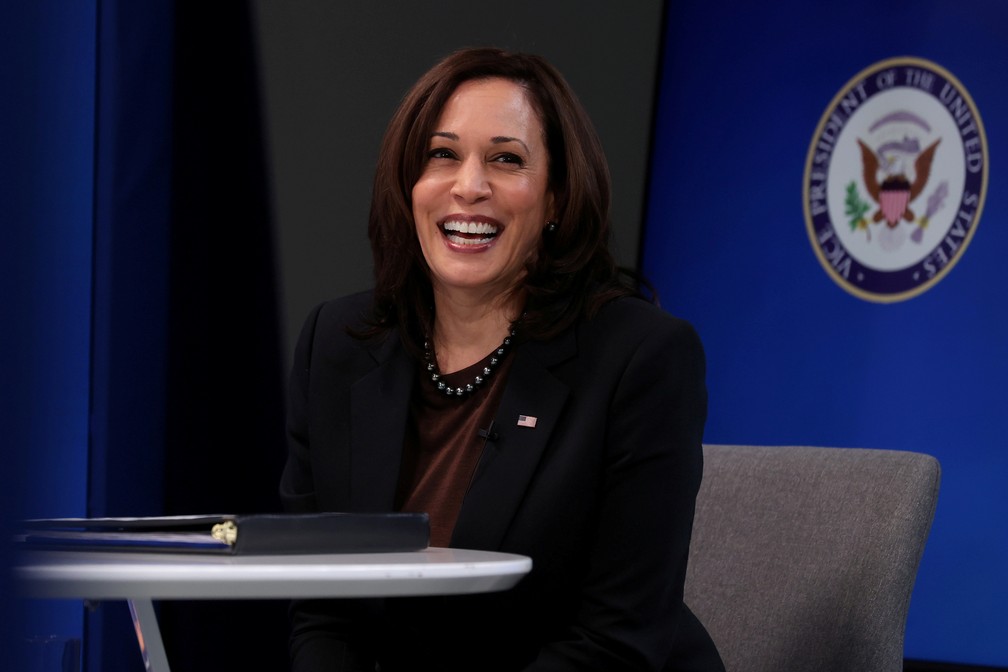 Vice-presidente dos EUA, Kamala Harris, fez seu primeiro discurso nas Nações Unidas em 16 de março de 2021 — Foto: Jonathan Ernst/Reuters