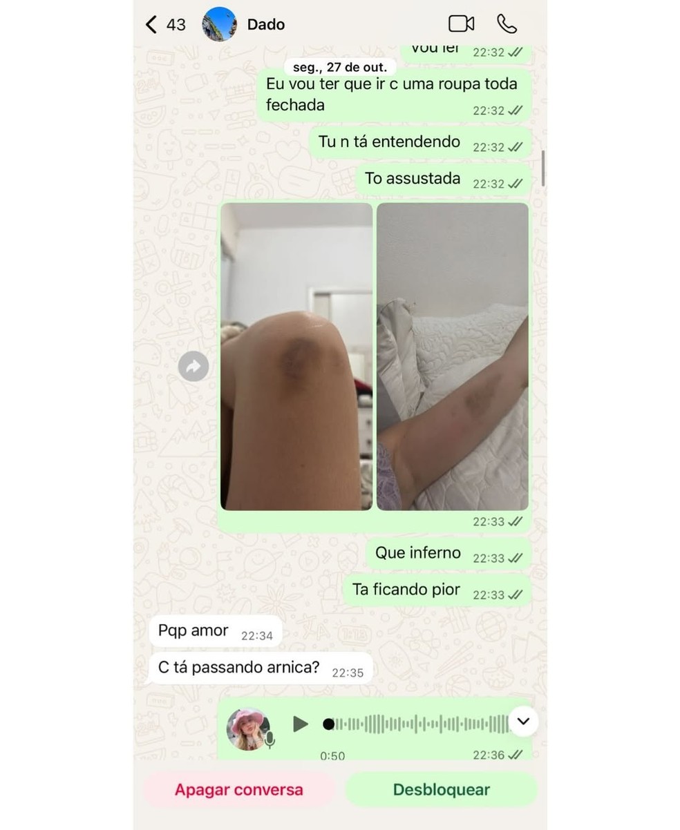 Trecho de diálogo publicado pela modelo Marcela Tomaszewski nas redes sociais — Foto: Reprodução /Instagram