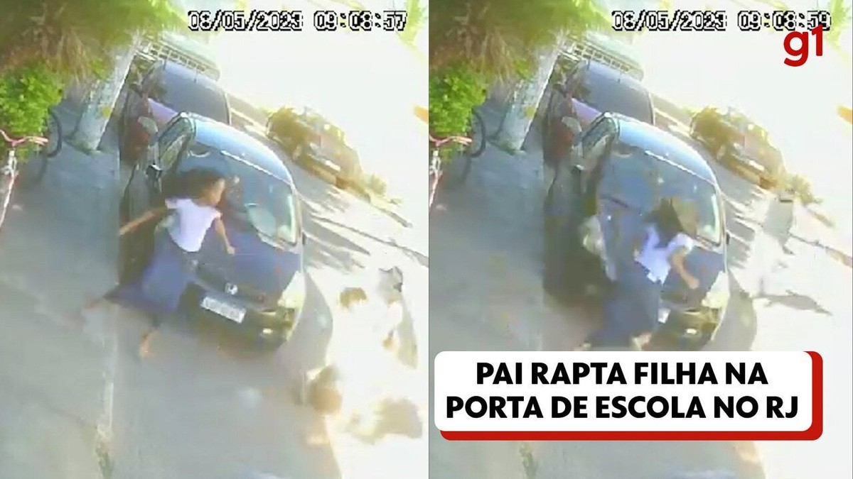 Vídeo mostra pai raptando a própria filha na porta da escola no RJ