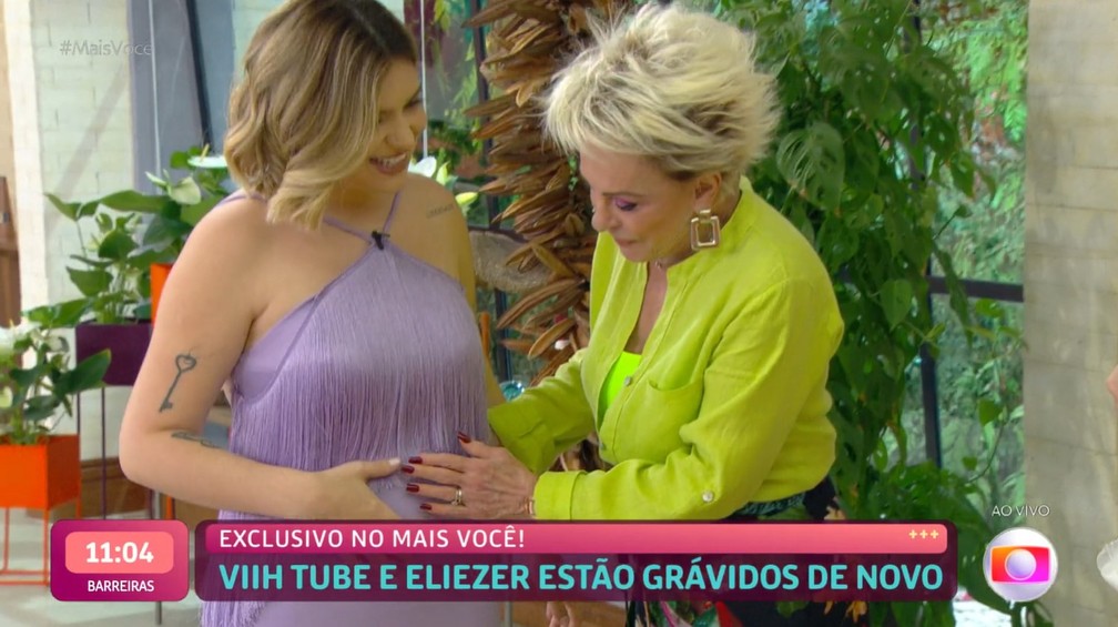 Viih Tube e Eliezer anunciam segunda gravidez no Mais Você — Foto: Reprodução TV Globo