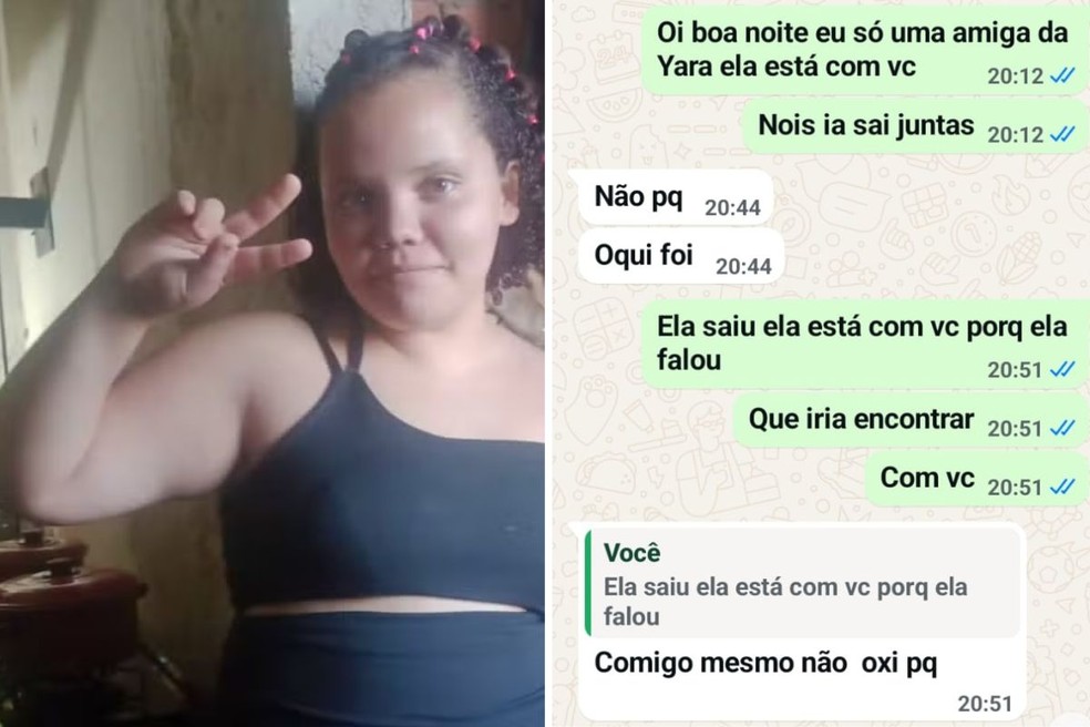 Yara Melo Delfino (à esq.) desapareceu em Santos (SP). Tia questionou sumiço da menina com homem que ela conversou via jogo online (à dir.) — Foto: Arquivo pessoal