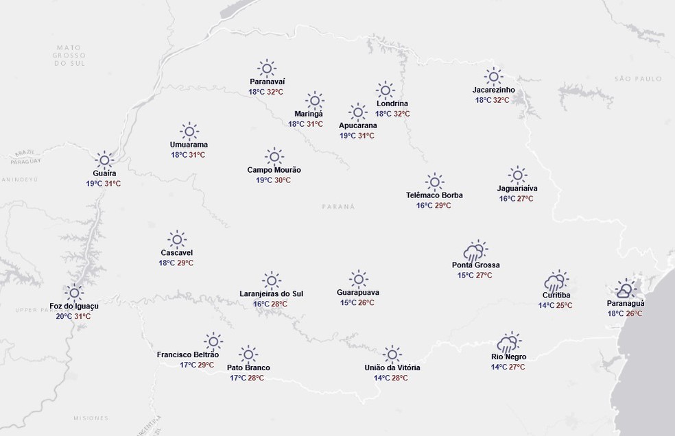 Previsão para sábado, 22 de novembro — Foto: Reprodução/Simepar