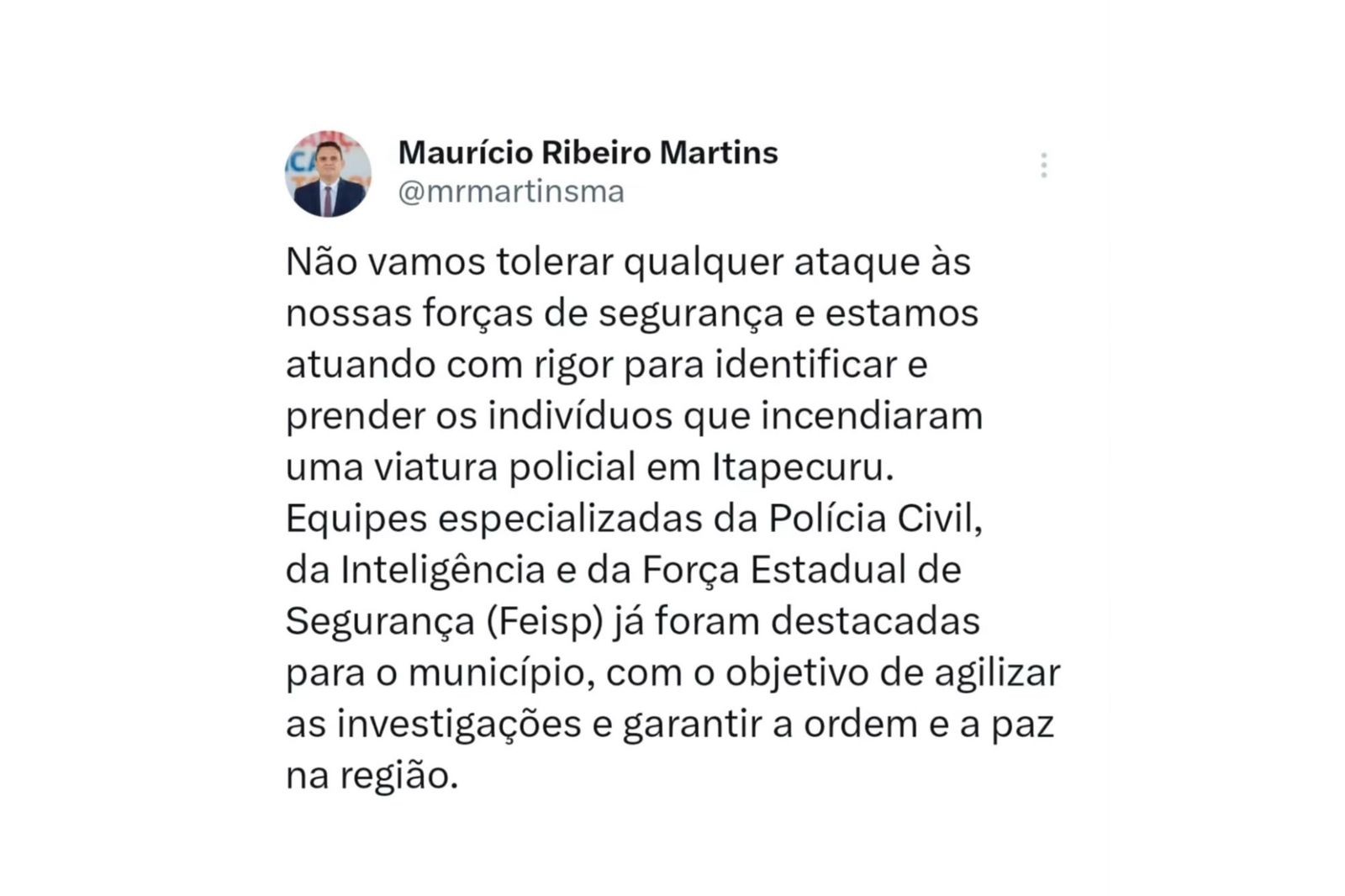 Incêndio destrói viatura policial em Itapecuru-Mirim, no MA