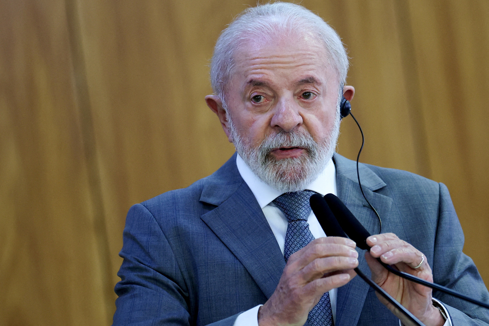 Lula em coletiva à imprensa no Palácio do Planalto em 9 de julho de 2025 — Foto: Reuters/Adriano Machado