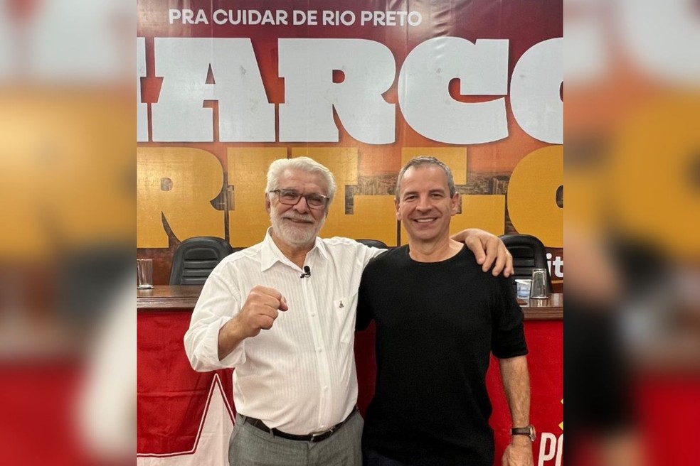 Marco Rillo, candidato a prefeito de Rio Preto, e Carlos Alexandre Gomes, candidato a vice-prefeito, pela coligação "Amor por Rio Preto" — Foto: Redes Sociais/Reprodução