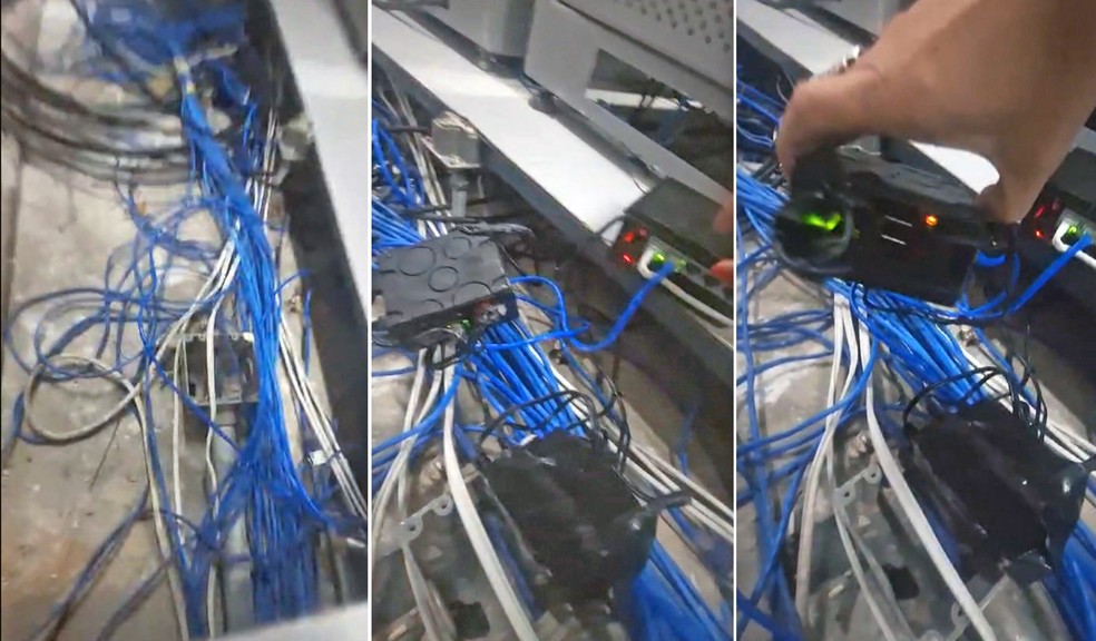Polícia descobre dispositivo na rede de dados de uma agência do Banco do Brasil — Foto: Reprodução/TV Globo