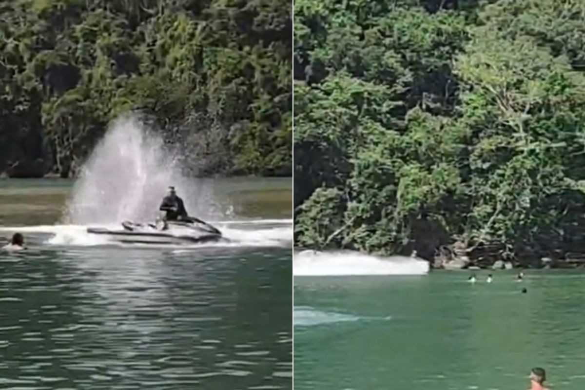 Homem que derrubou namorada de moto aquática é turista e pode ser multado pela Marinha; entenda 