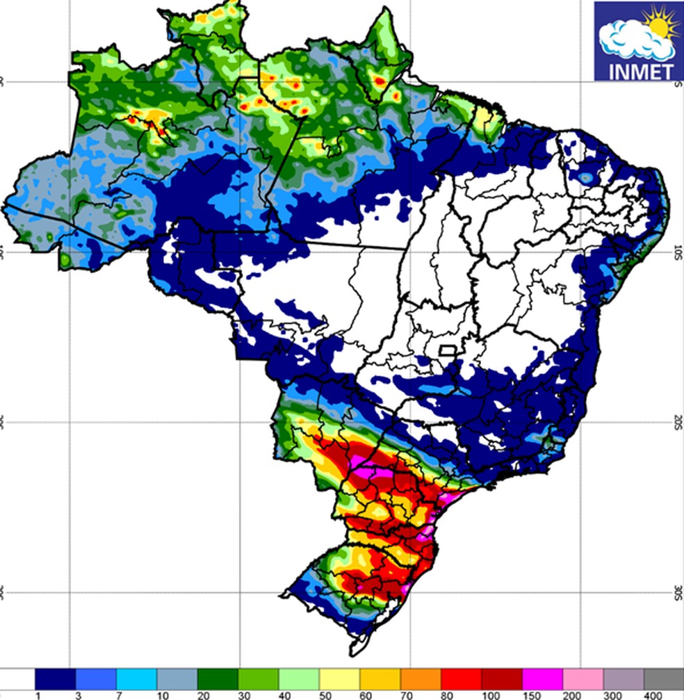 Previsão de chuva até o dia 16 de junho. — Foto: Reprodução/INMET