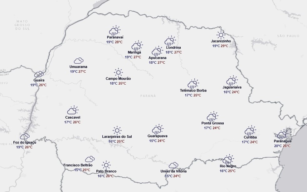 Previs&atilde;o para quinta-feira, 30 de abril &mdash; Foto: Reprodu&ccedil;&atilde;o/Simepar
