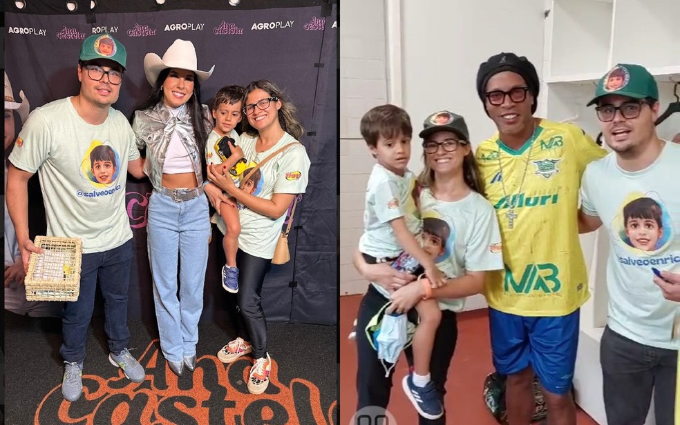 Enrico e família com Ana Castela e Ronaldinho Gaúcho: famosos se unem em campanha — Foto: Reprodução / Redes Sociais