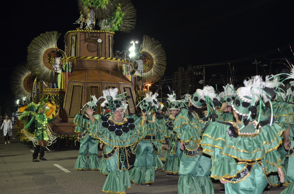 Unidos da Ribeira tem o enredo 'Uma aventura sem igual na verde magia do meu Carnaval', em Presidente Epitácio (SP) — Foto: Unidos da Ribeira