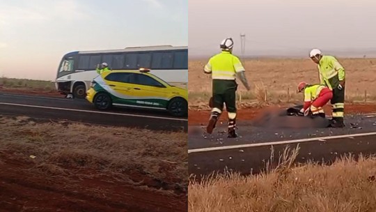 Batida entre ônibus e motocicleta deixa dois mortos na BR-365 em Santa Vitória