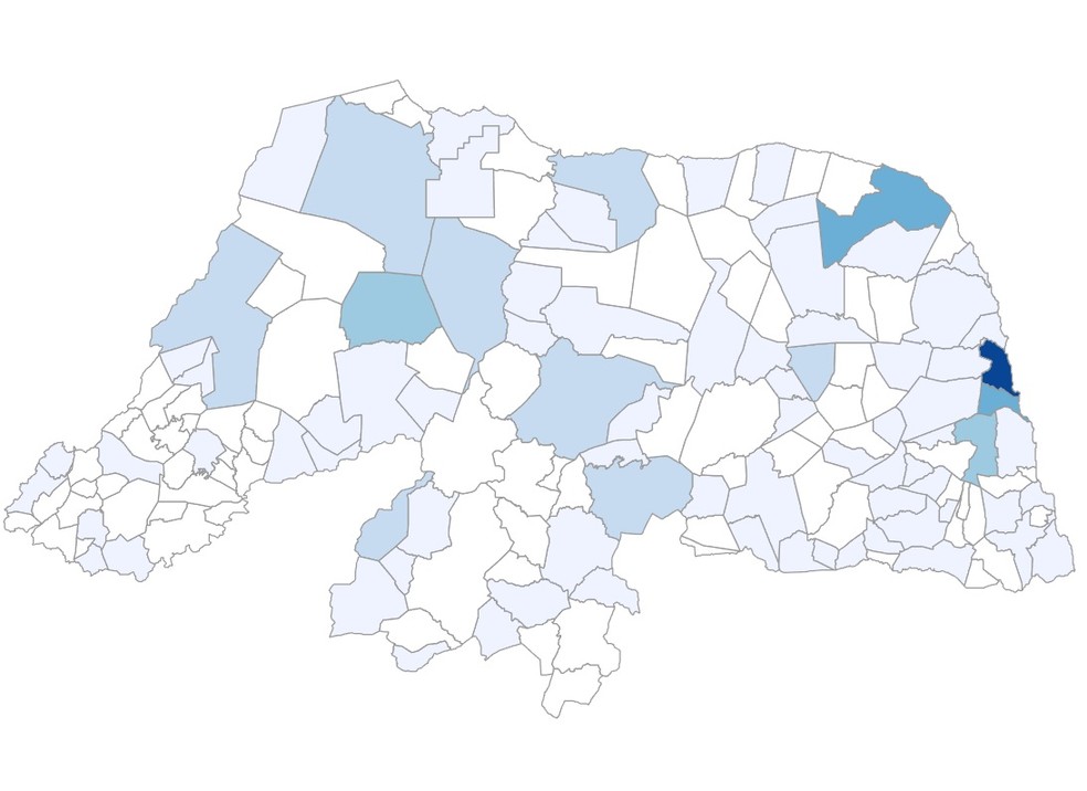 Cidades do RN com denúncias registradas (em azul) — Foto: Reprodução