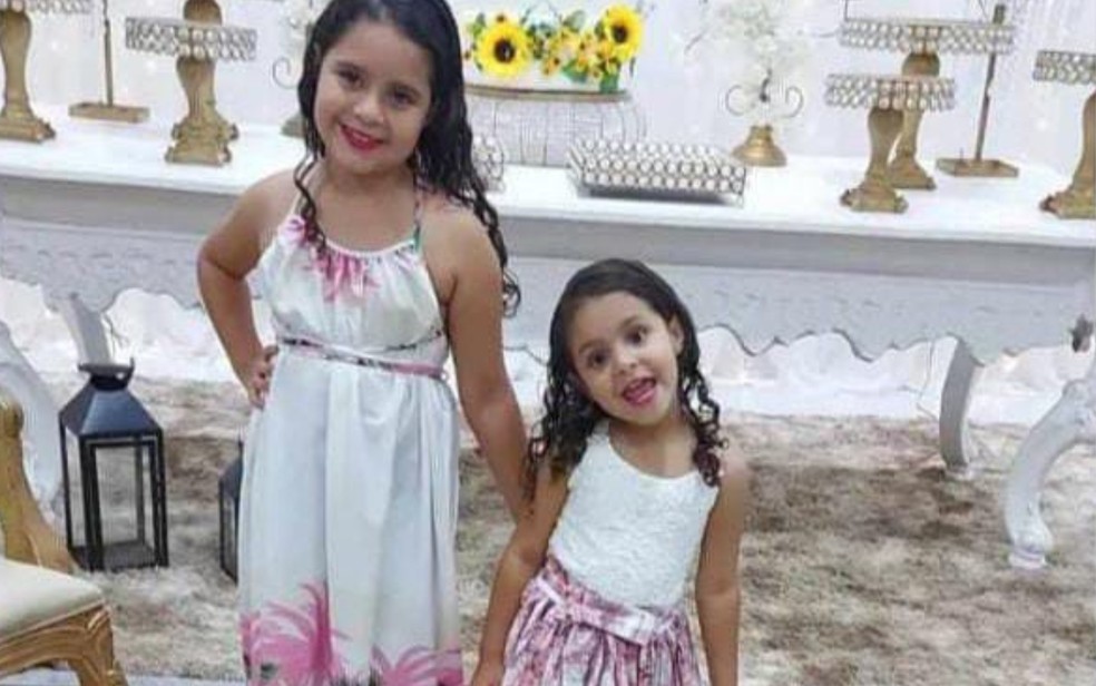 Irmãs Mirielly Gomes Souza, de 8 anos, e Cecília Gomes Souza, de 4 anos — Foto: Reprodução/TV Anhanguera
