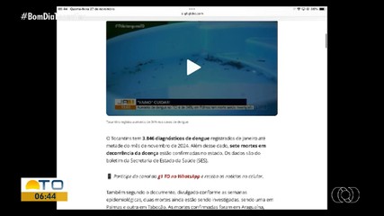 g1 Tocantins: estado tem mortes por dengue em 2024 e período chuvoso requer atenção
