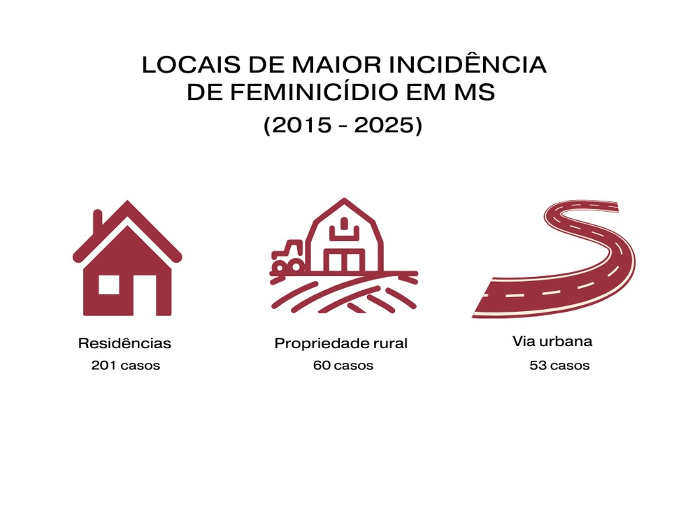 Residências, propriedade rural e via urbana são os locais com mais registro de feminicídio em MS. — Foto: g1 MS