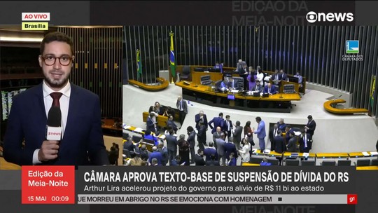 Câmara aprova texto-base de suspensão de dívida do RS - Programa: Jornal GloboNews – Edição da Meia-Noite 
