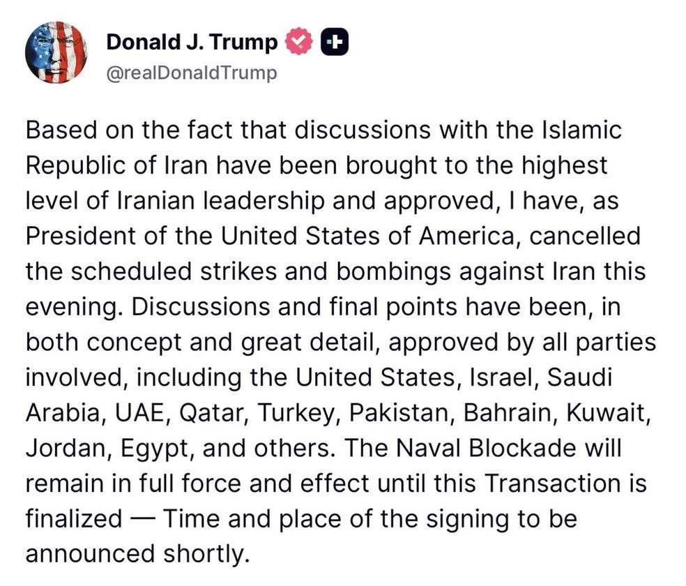 Post de Donald Trump na Truth Social. — Foto: Reprodução/X