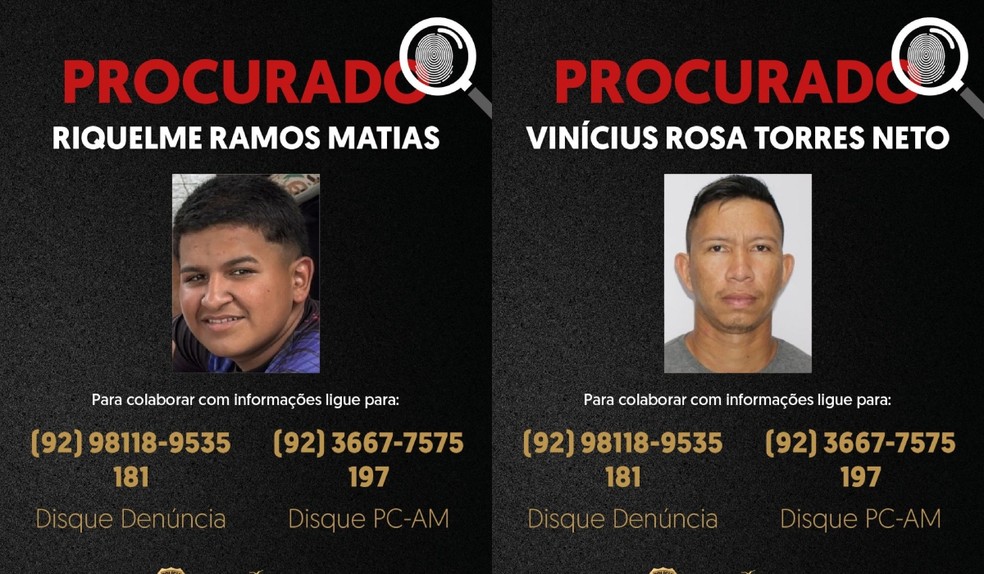 Procurados suspeitos pela morte do policial militar aposentado e amigo em sítio em Manaus — Foto: Foto: Divulgação/PC-AM