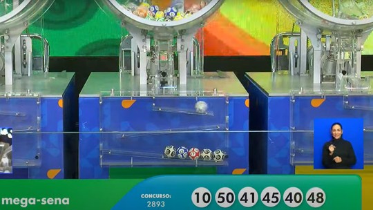 Mega-Sena, concurso 2.893: veja números sorteados - Veja os números sorteados: 10 - 50- 41 - 45 - 40 - 48. Prêmio deste sábado está acumulado em mais R$ 42 milhões.