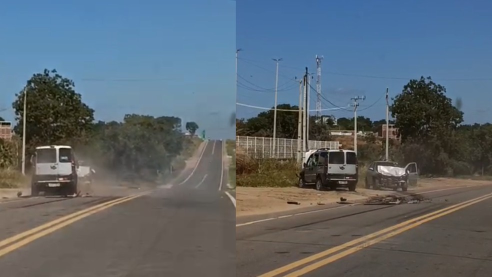 Dois passageiros e um motorista ficaram feridos no acidente em Lavras da Mangabeira (CE). — Foto: Reprodução