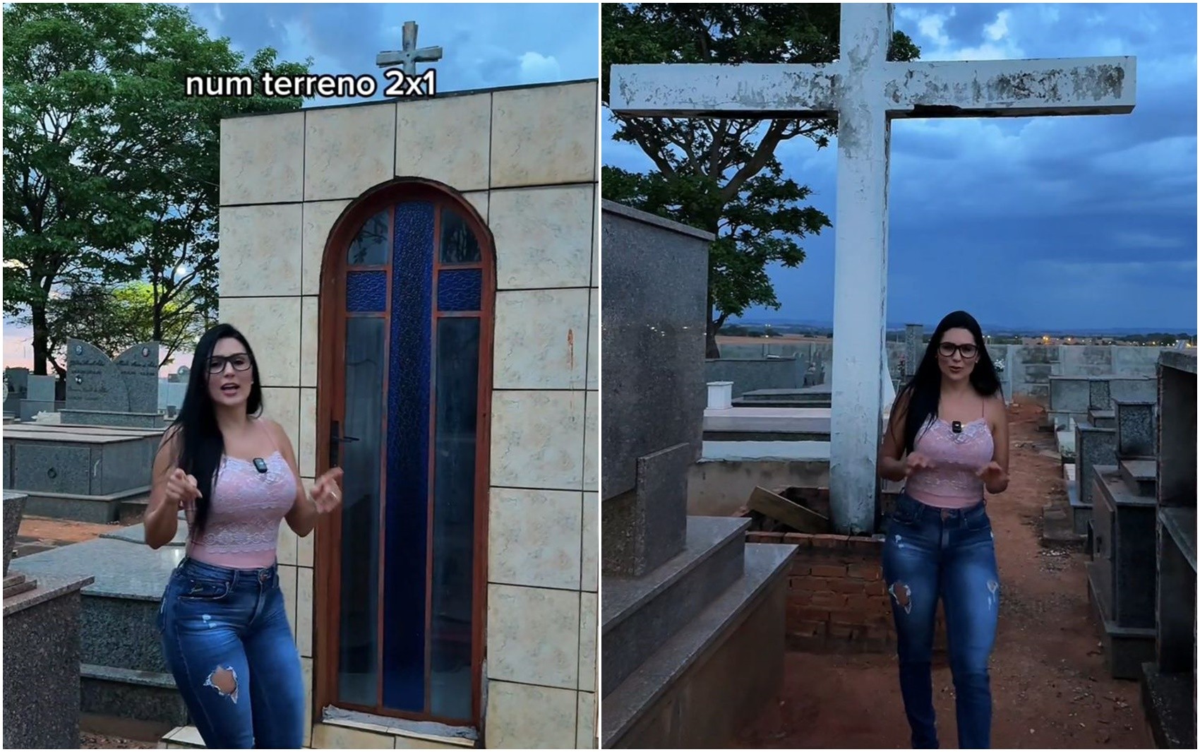 Musa fitness diverte a web com vídeo em cemitério: “Terreno ideal para marido que curte foto de mulher de biquíni”