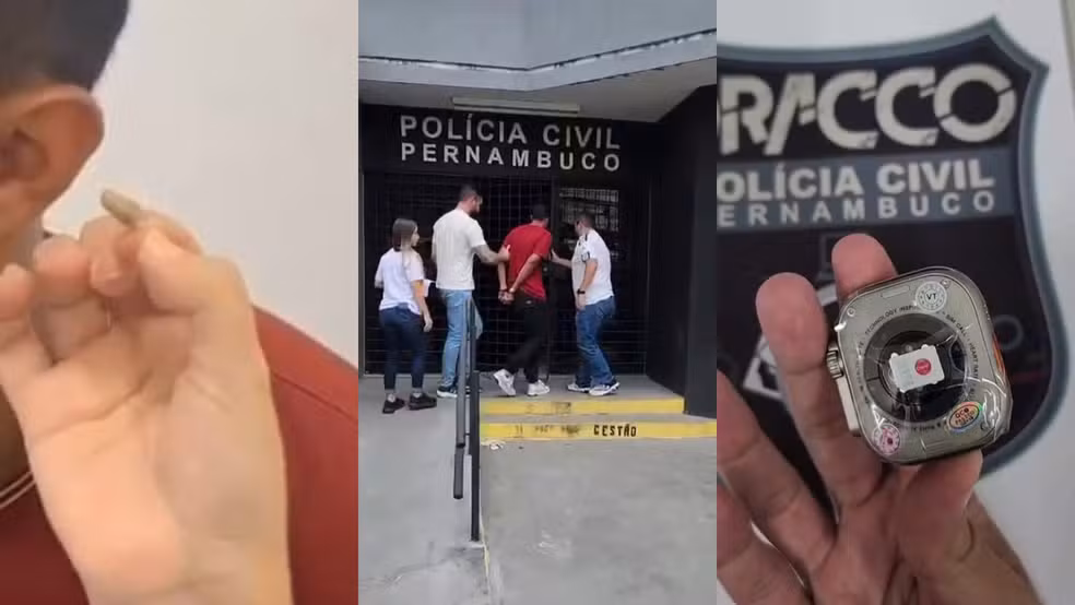 Organização criminosa tentou fraudar concurso de Paulista com dispositivos como ponto eletrônico e smartwatch — Foto: Montagem/g1