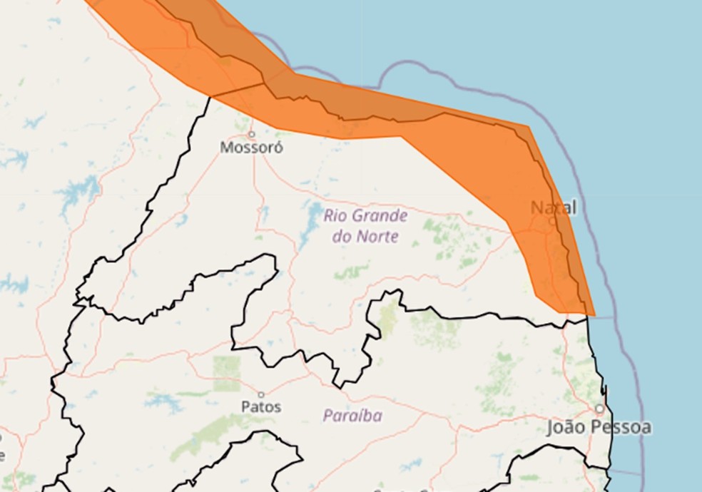 Alerta de perigo por chuvas intensas no Rio Grande do Norte, emitido pelo Inmet — Foto: Reproduçao