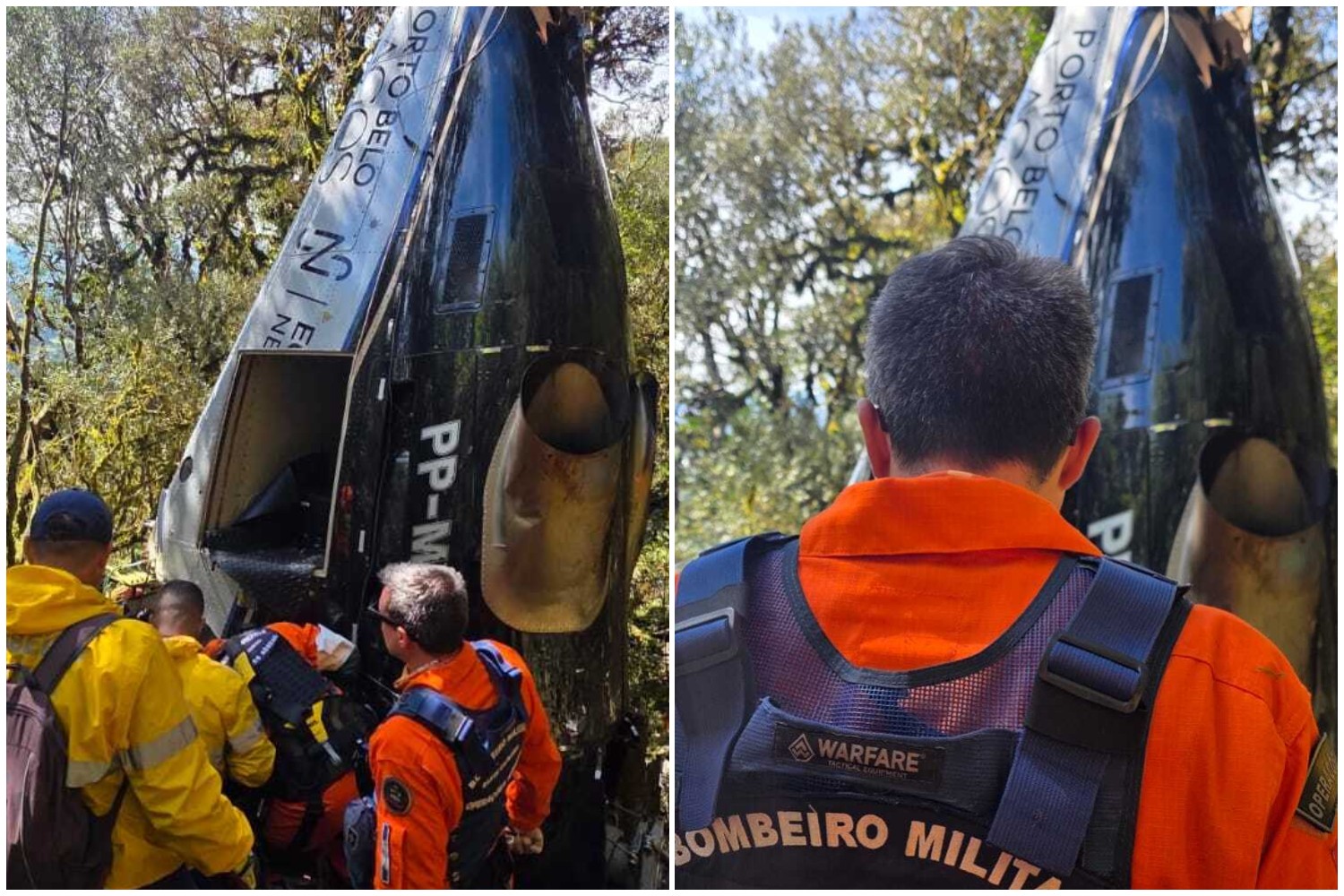 Motores do helicóptero que caiu com cantor Rick são retirados de área de mata em SC após duas semanas