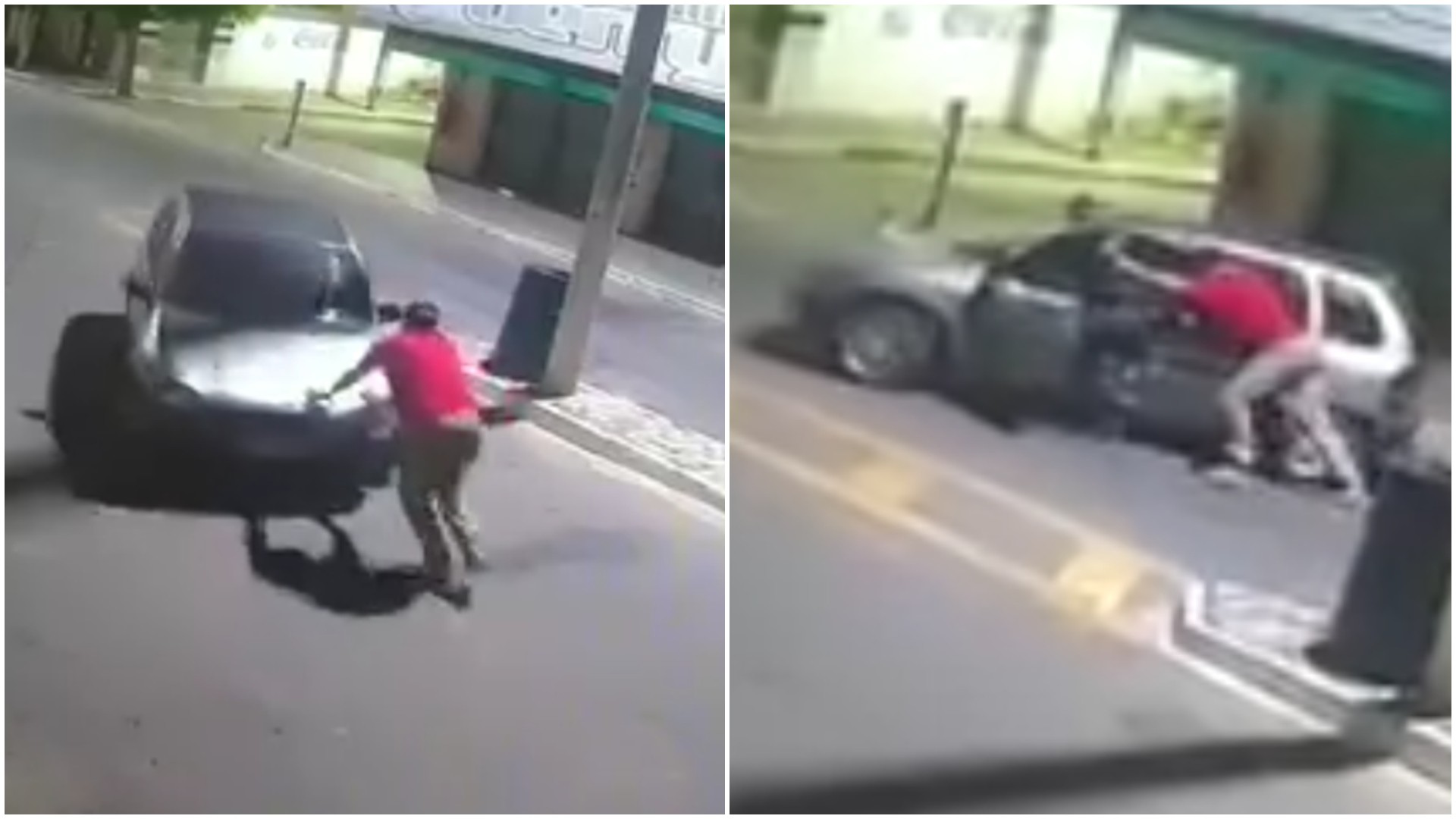 Criminosos tentam furtar carro, mas descobrem que veículo está sem gasolina; vídeo