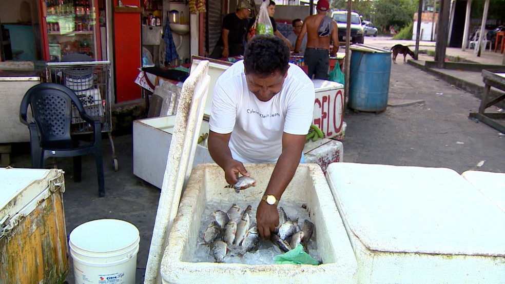 Pescado está em falta nos mercados de Manaus mesmo em meio a cheia dos rios. — Foto: Alexandro Pereira/Rede Amazônica