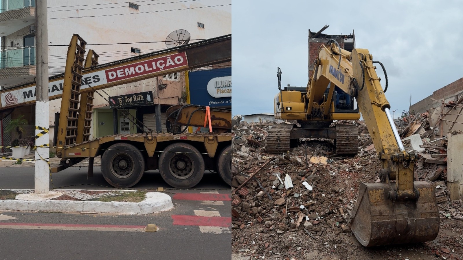 Hotel que desabou e deixou hóspede morto começa a ser demolido no interior do Ceará