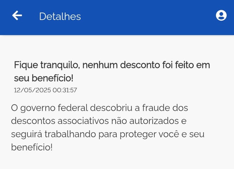Notificação do INSS para quem não teve descontos identificados — Foto: Reprodução/INSS