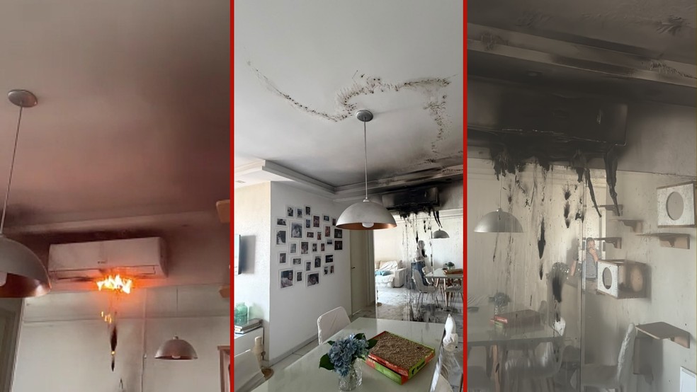 No primeiro caso, o casal estava em uma viagem de Goiânia para Palmas, quando recebeu a notícia de que o apartamento estava pegando fogo — Foto: Reprodução/Montagem g1