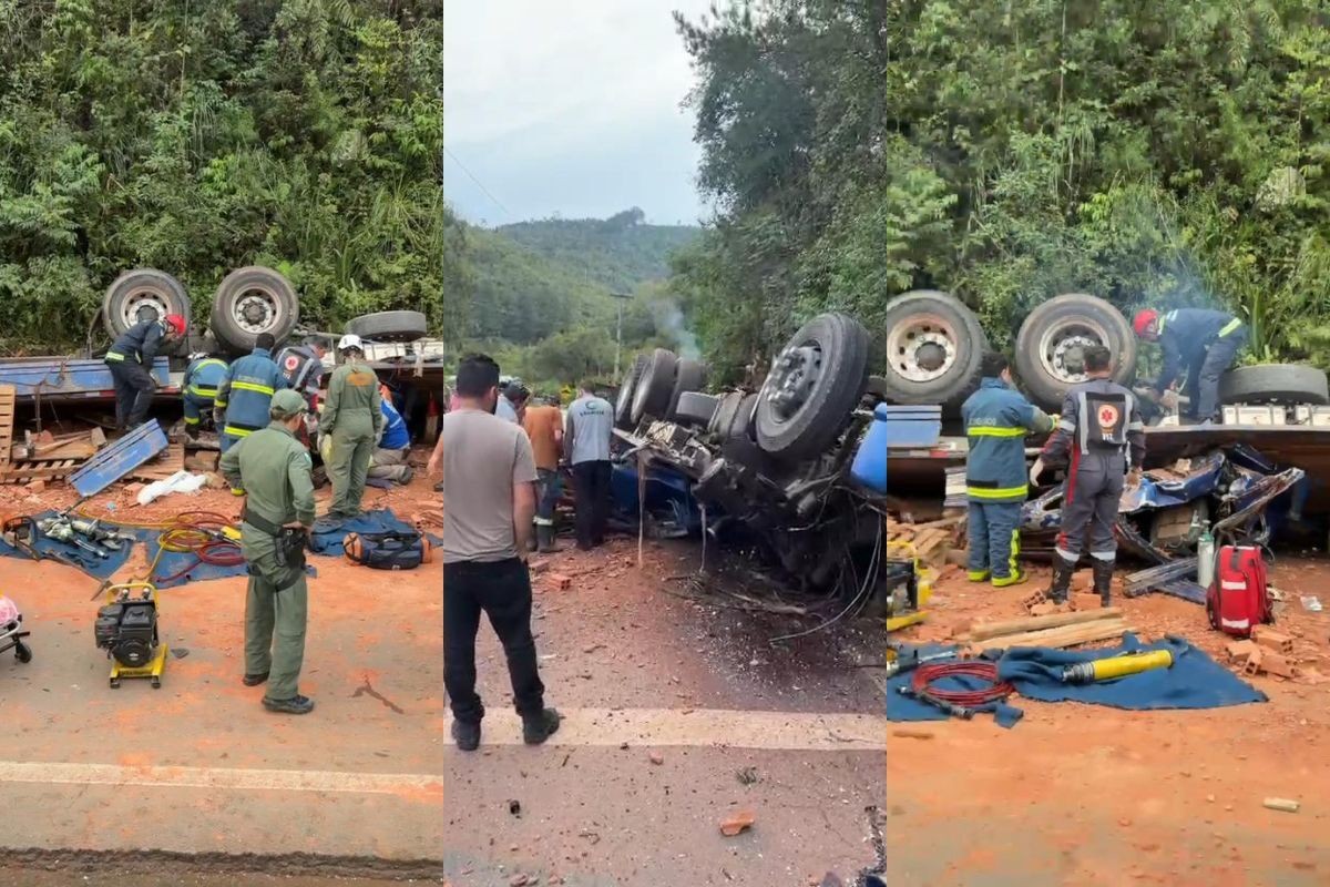 Caminhão que transportava tijolos tomba no Paraná; uma pessoa morreu