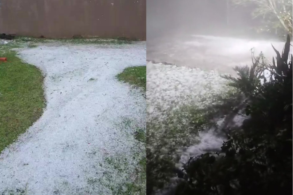 Cidade do Paraná registra granizo que deixa quintal coberto de branco — Foto: Prefeitura de São João do Triunfo