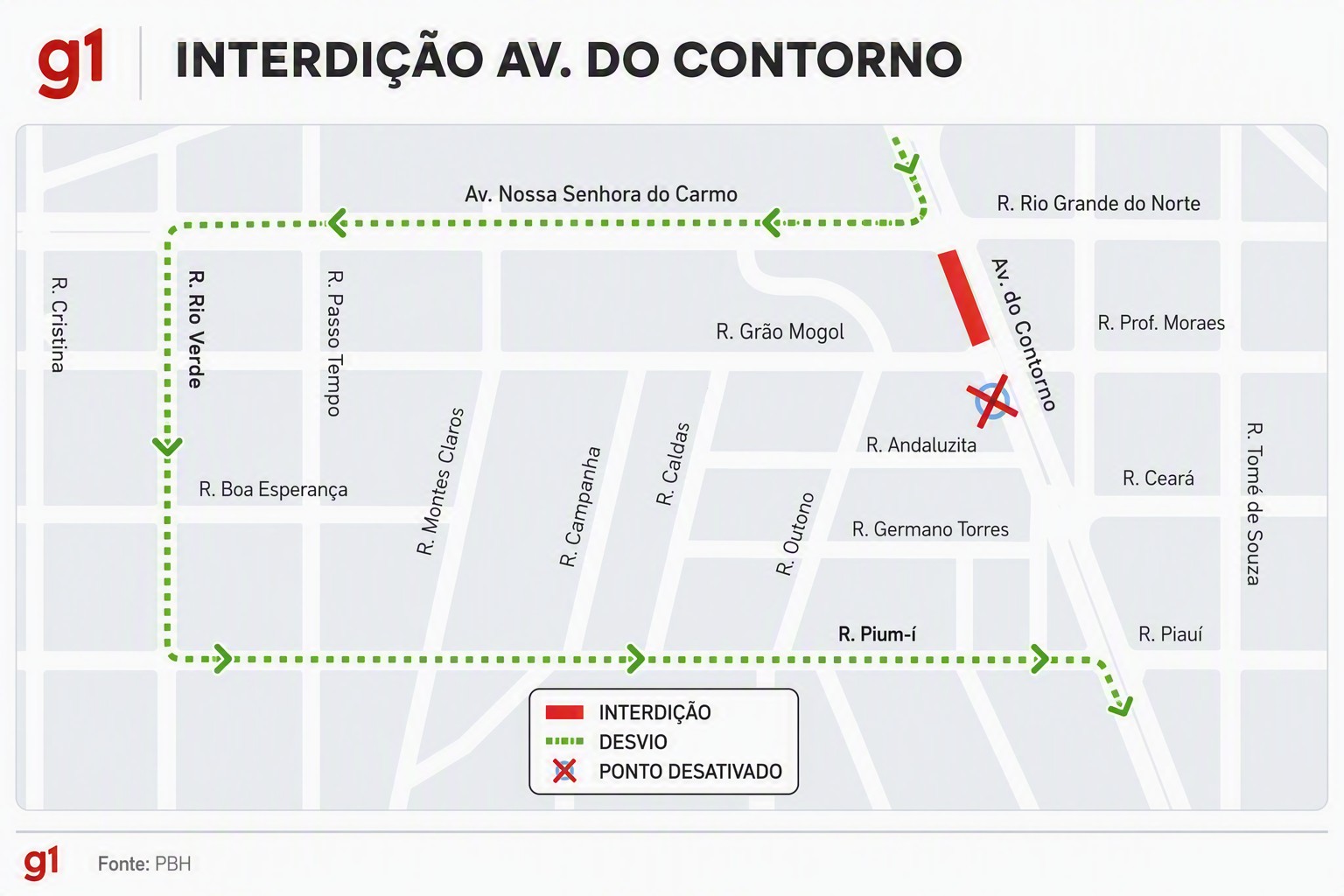 Avenida do Contorno, em BH, é totalmente interditada neste feriado para içamento de máquinas 