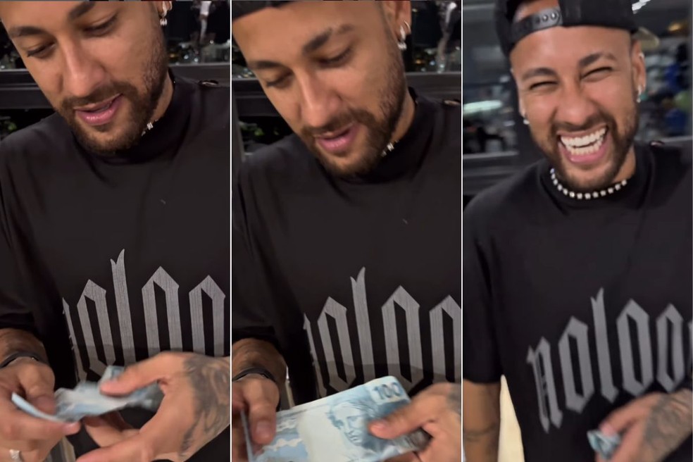 Neymar ganhou nota de R$ 100 de presente de aniversário de amigo — Foto: Redes sociais/Lucas Vigna