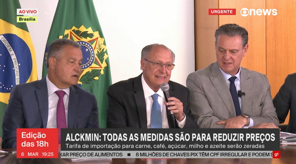 Alckmin anuncia medidas para combater a inflação dos alimentos. — Foto: GloboNews