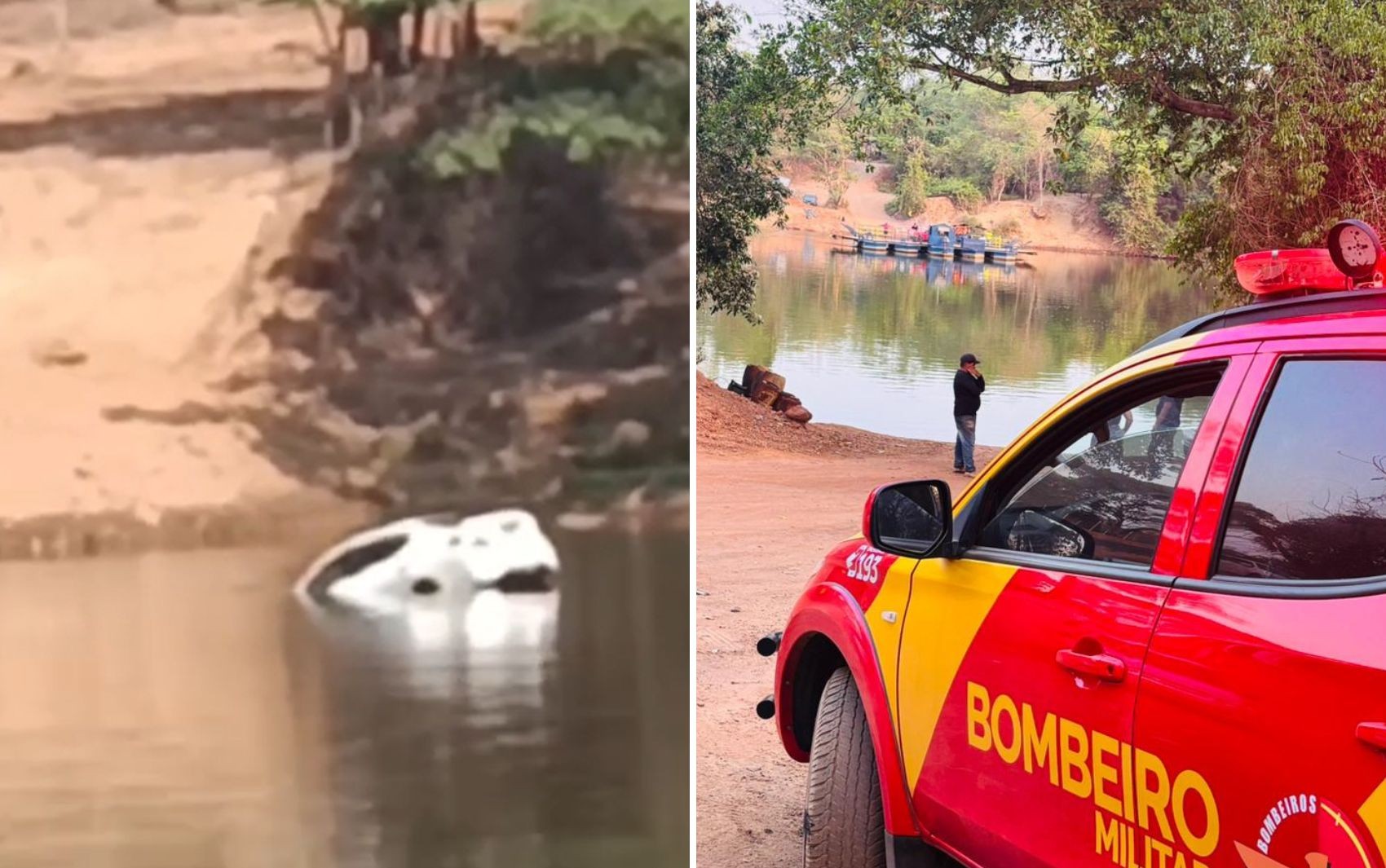 Carro com duas pessoas afunda em rio após cair de balsa que fazia travessia, dizem bombeiros