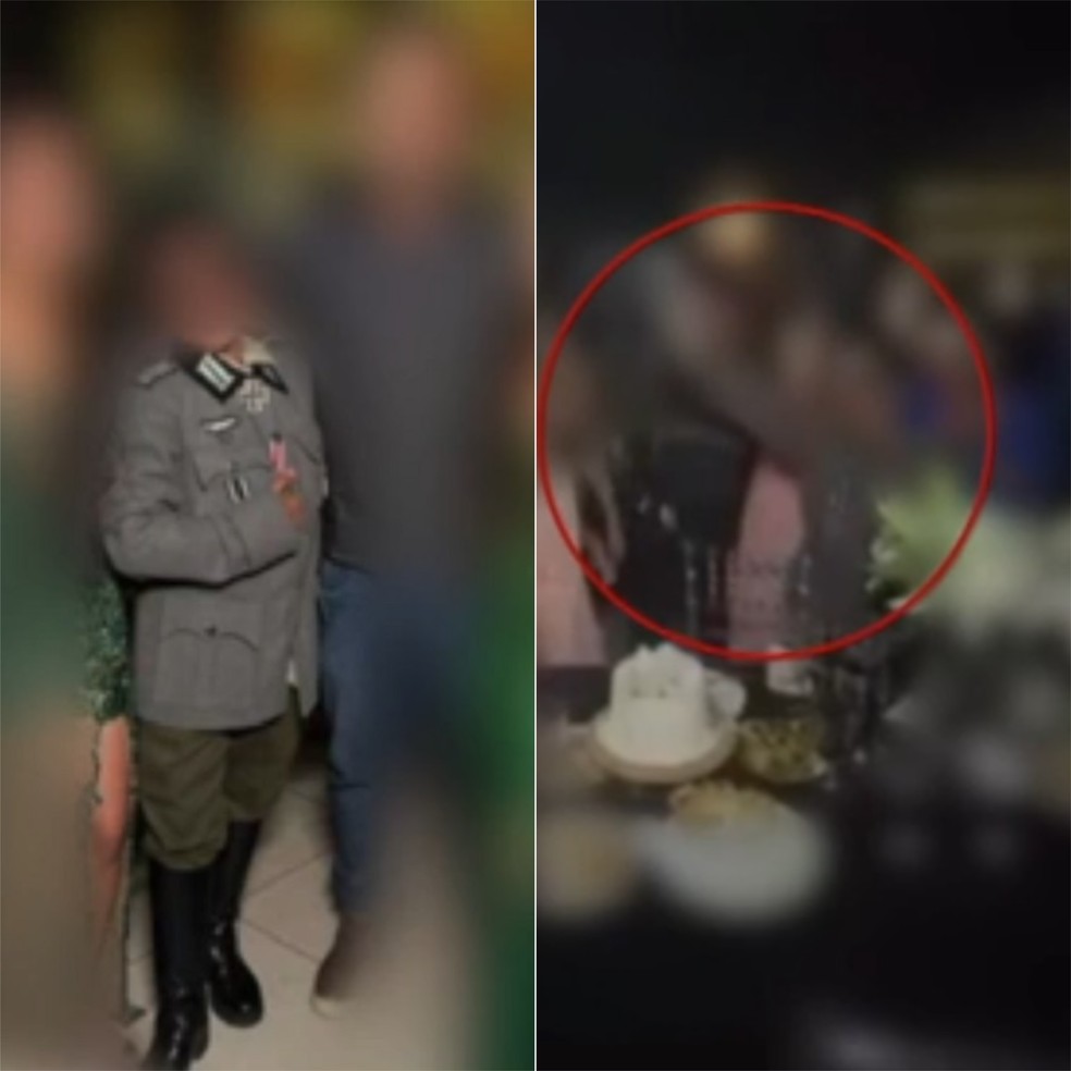 Adolescente em foto posada com o uniforme e, na segunda imagem, fazendo reverência com braço direito levantado — Foto: Reprodução