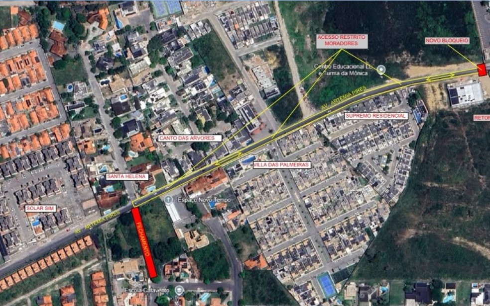Trechos da Artêmia Pires serão interditados para obras de duplicação — Foto: Google Earth