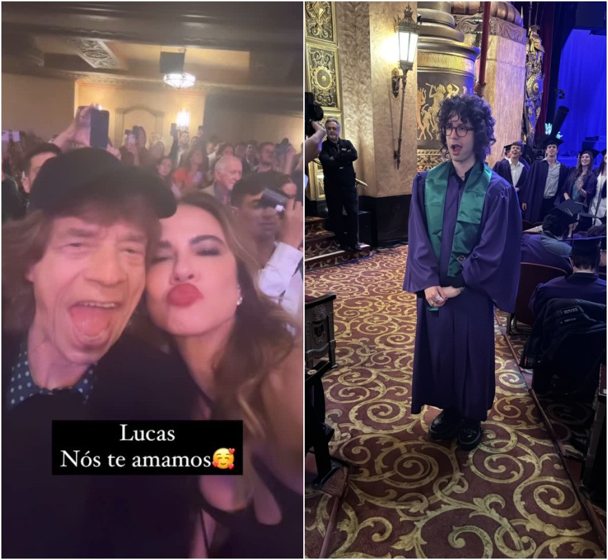 Luciana Gimenez e Mick Jagger posam juntos na formatura de Lucas Jagger em universidade nos EUA