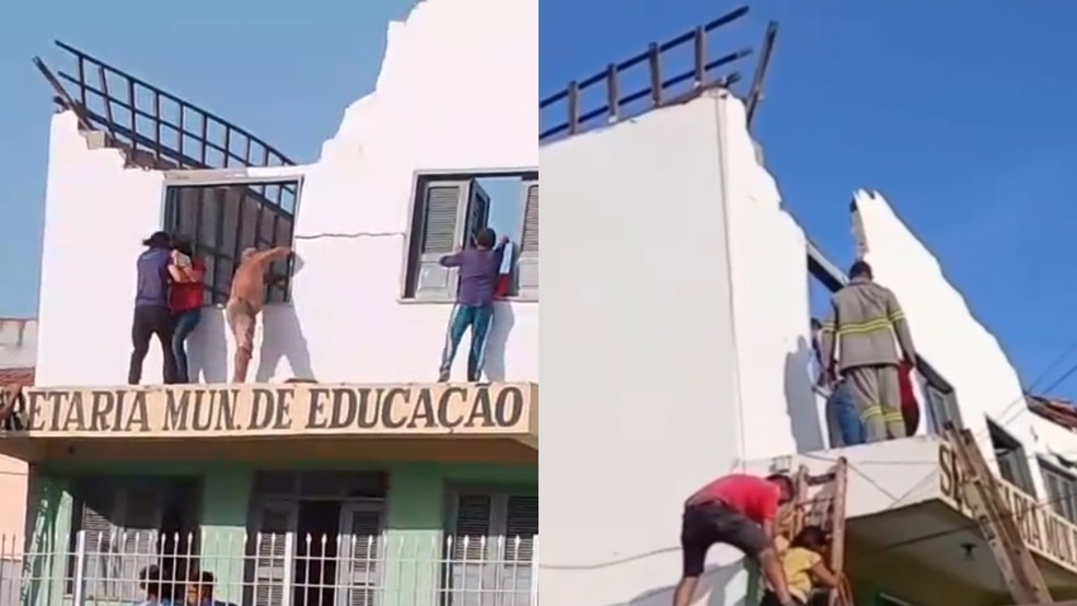 Teto de secretaria de educação desaba e deixa professores feridos em Chaval — Foto: Reprodução