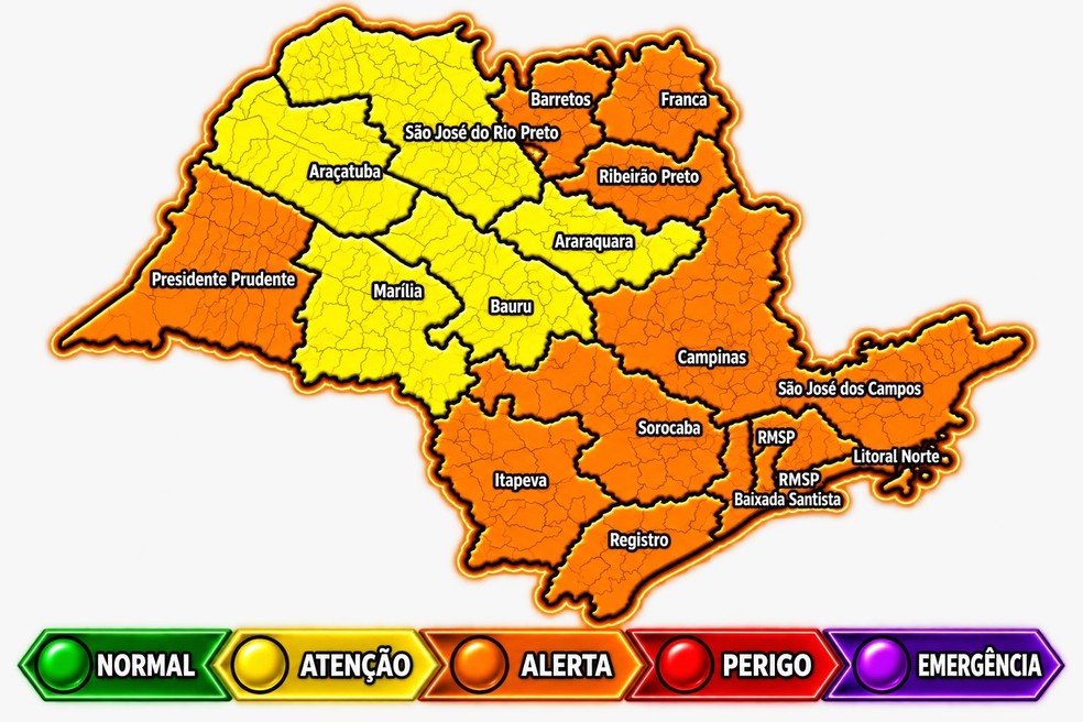 Defesa Civil de São Paulo faz alerta sobre possibilidade de ventos intensos e rajadas expressivas em diferentes regiões do estado — Foto: Defesa Civil do Estado de São Paulo/Divulgação