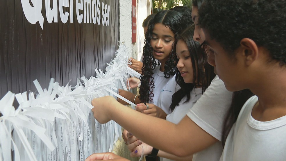 Escola municipal do Rio transforma obras de artistas plásticos e alunos em museu a céu aberto — Foto: Reprodução TV Globo