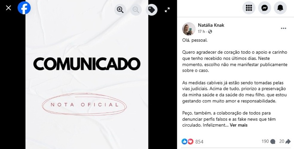 Mulher que fez "chá revelação" de traição faz primeiro pronunciamento — Foto: Reprodução/Facebook